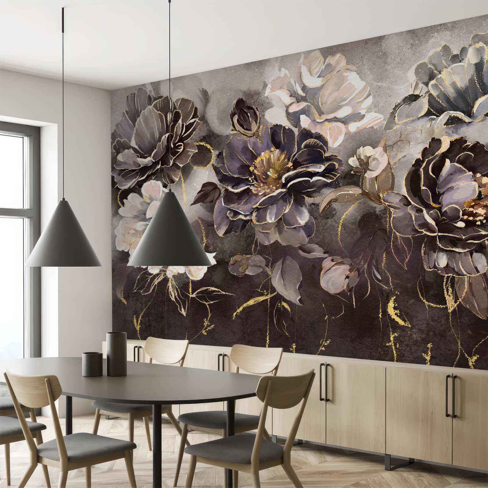 Fotobehang pioenrozen in zwart en wit