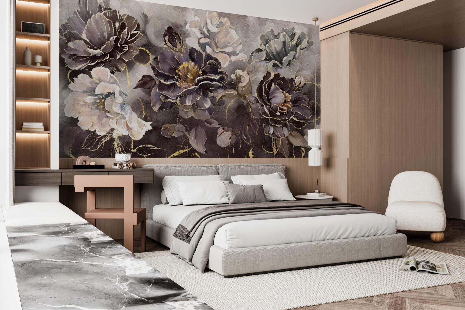 Fotobehang pioenrozen in zwart en wit