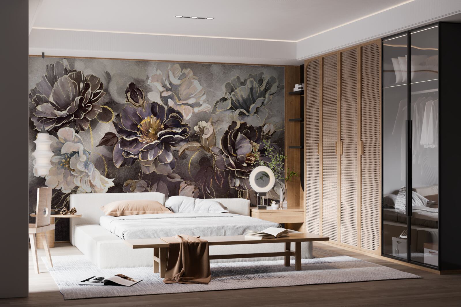 Fotobehang pioenrozen in zwart en wit