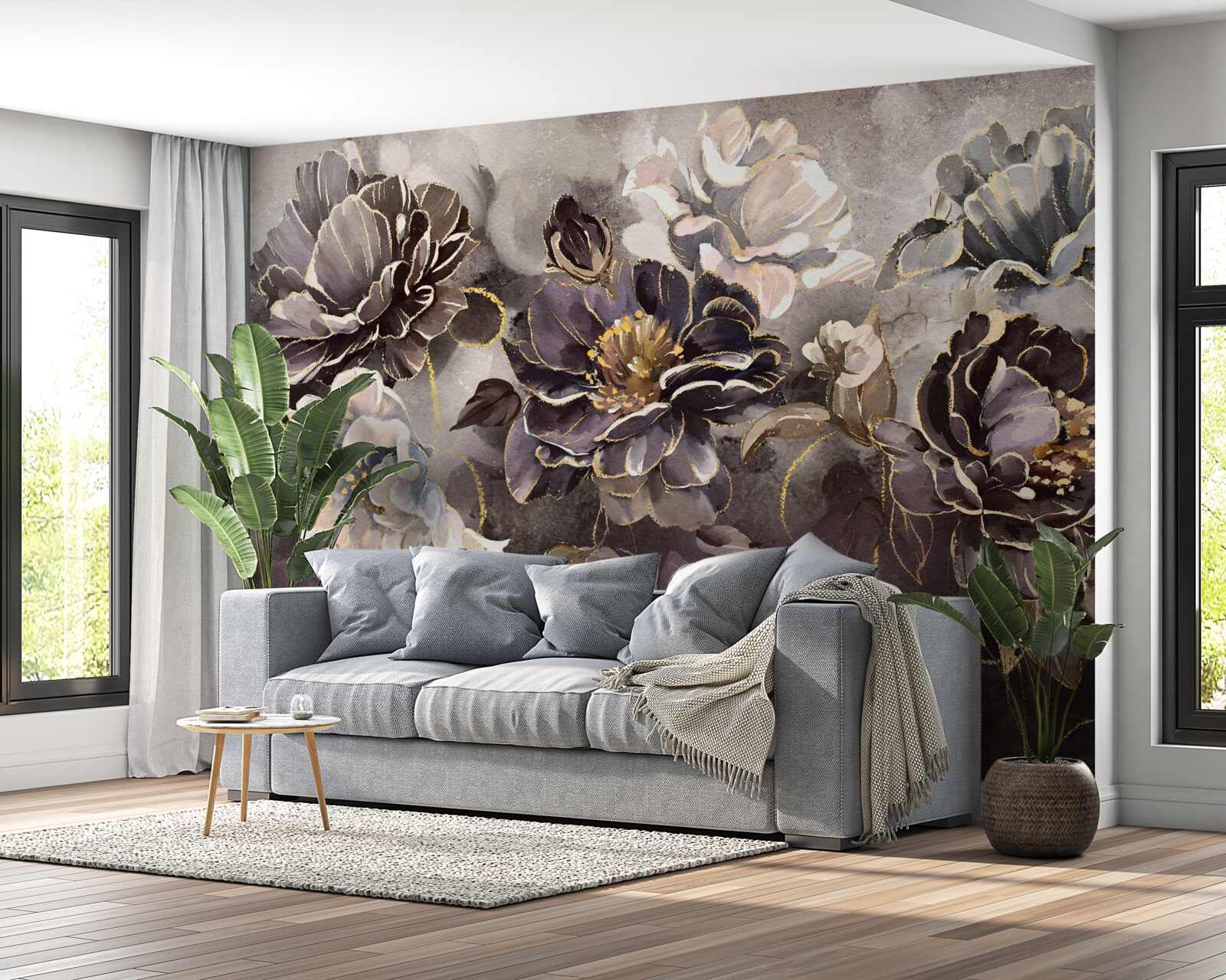 Fotobehang pioenrozen in zwart en wit