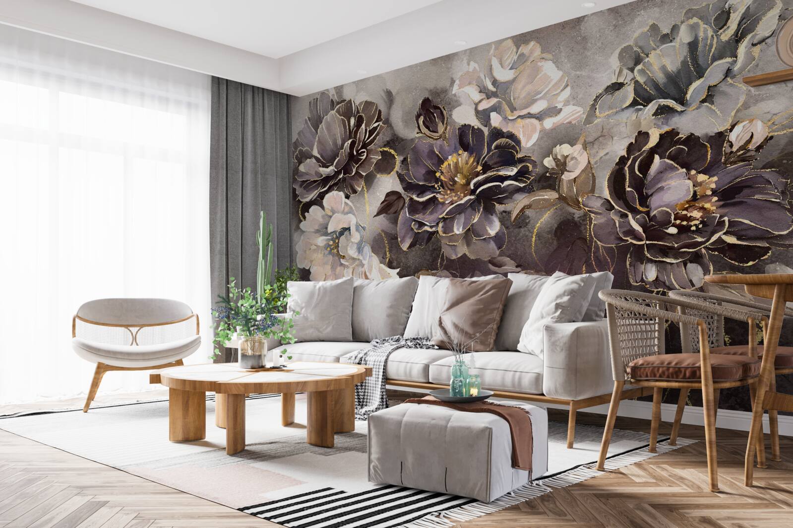 Fotobehang pioenrozen in zwart en wit