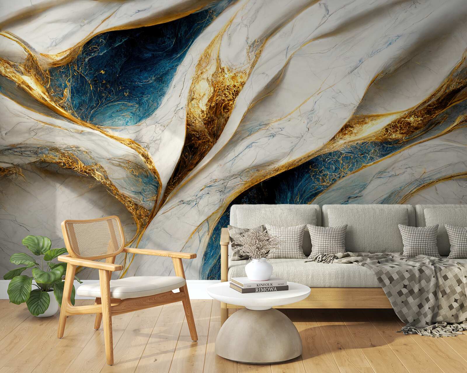 Fotobehang exclusief sneeuwwit marmer met vergulding