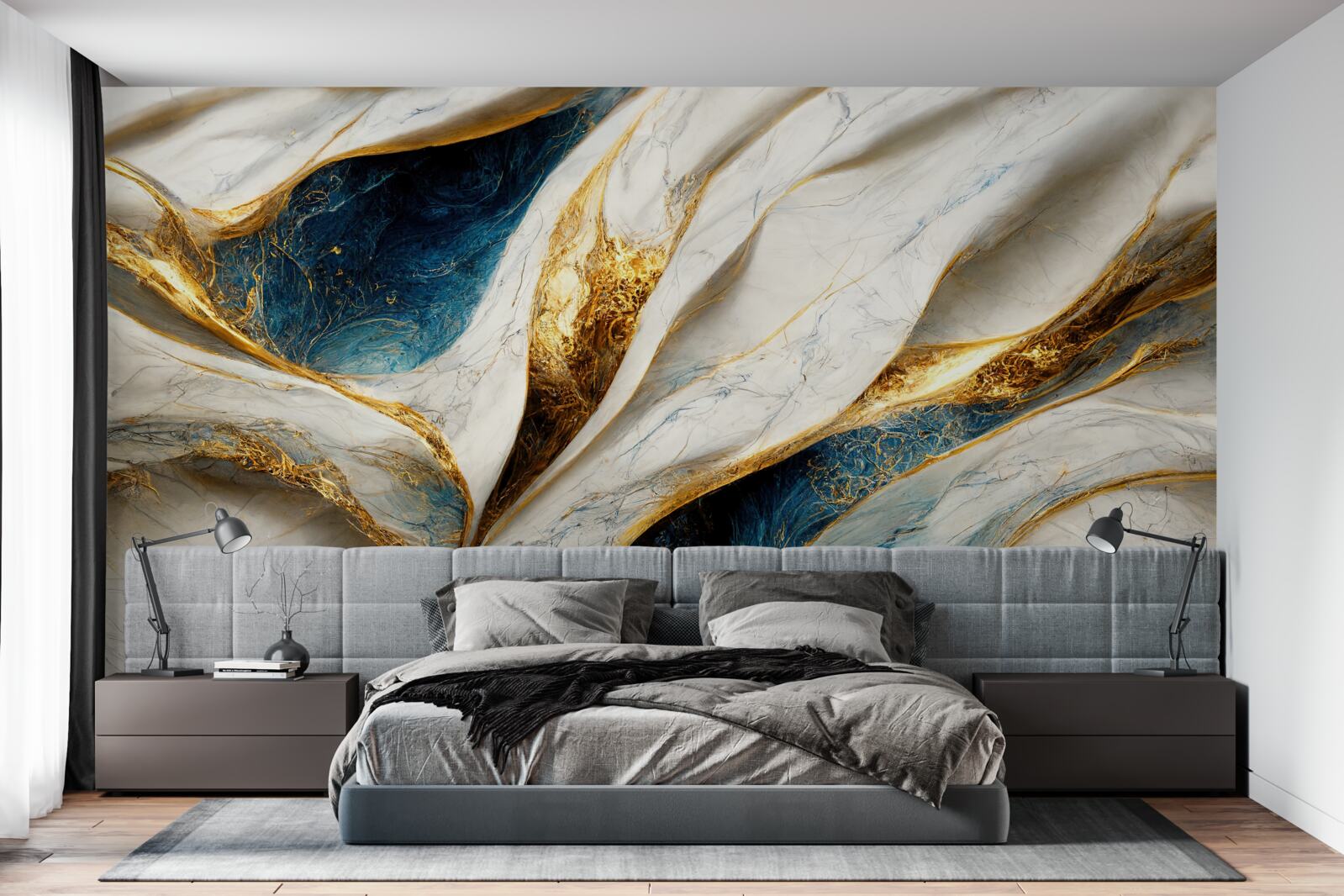 Fotobehang exclusief sneeuwwit marmer met vergulding