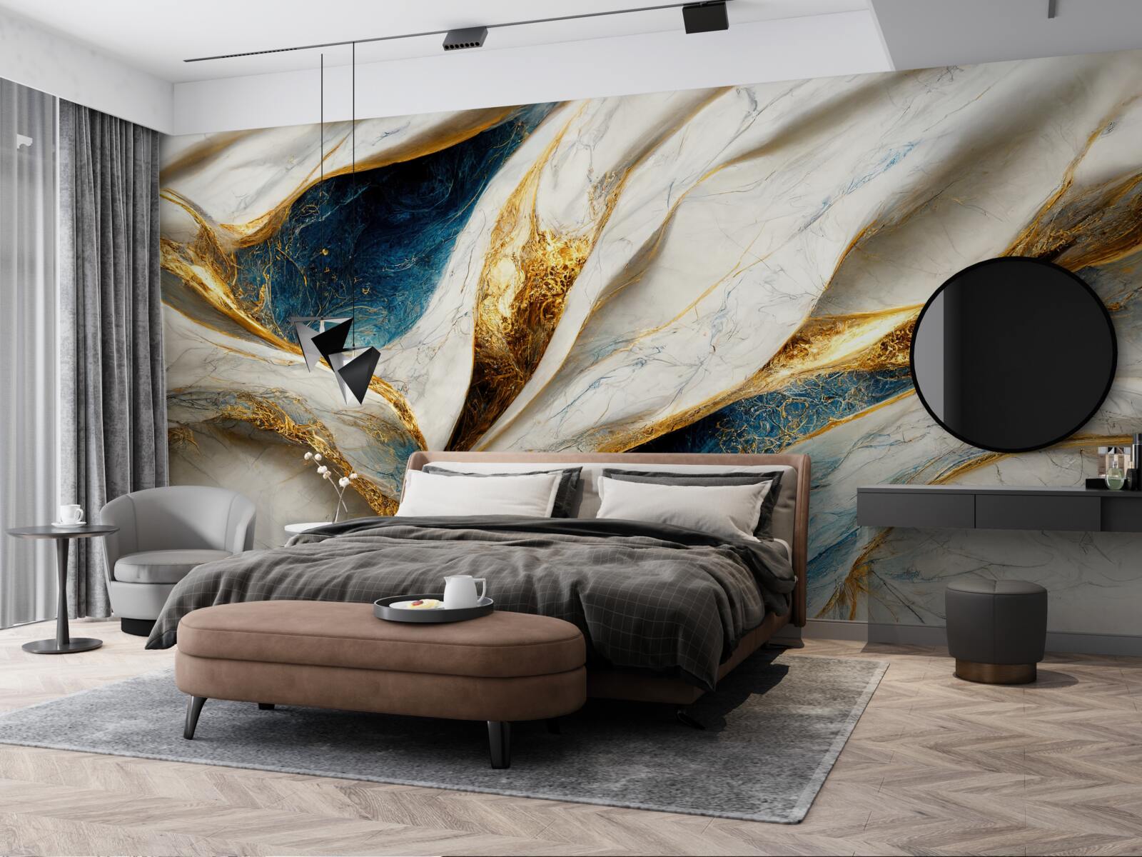 Fotobehang exclusief sneeuwwit marmer met vergulding