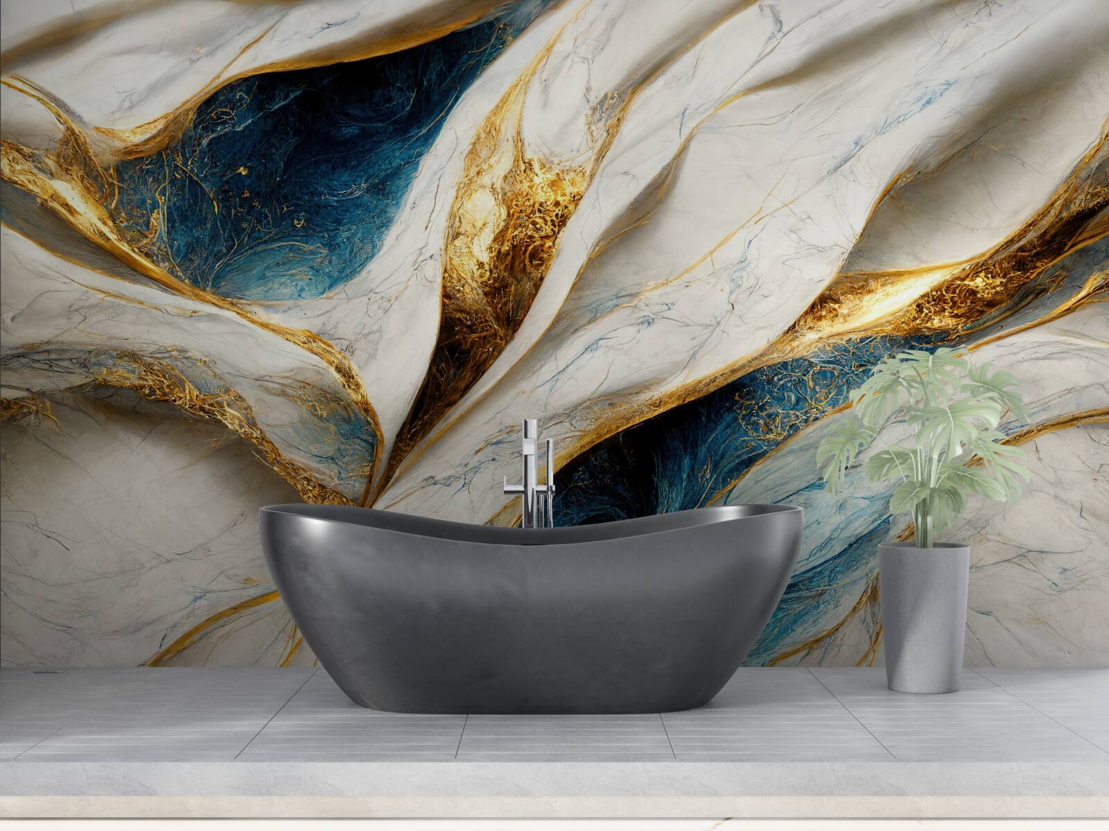 Fotobehang exclusief sneeuwwit marmer met vergulding