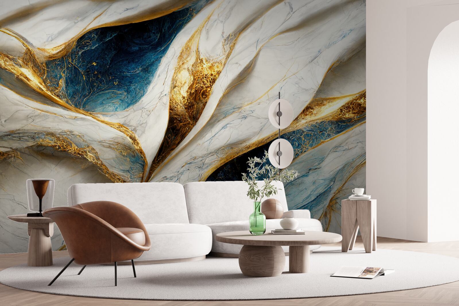 Fotobehang exclusief sneeuwwit marmer met vergulding