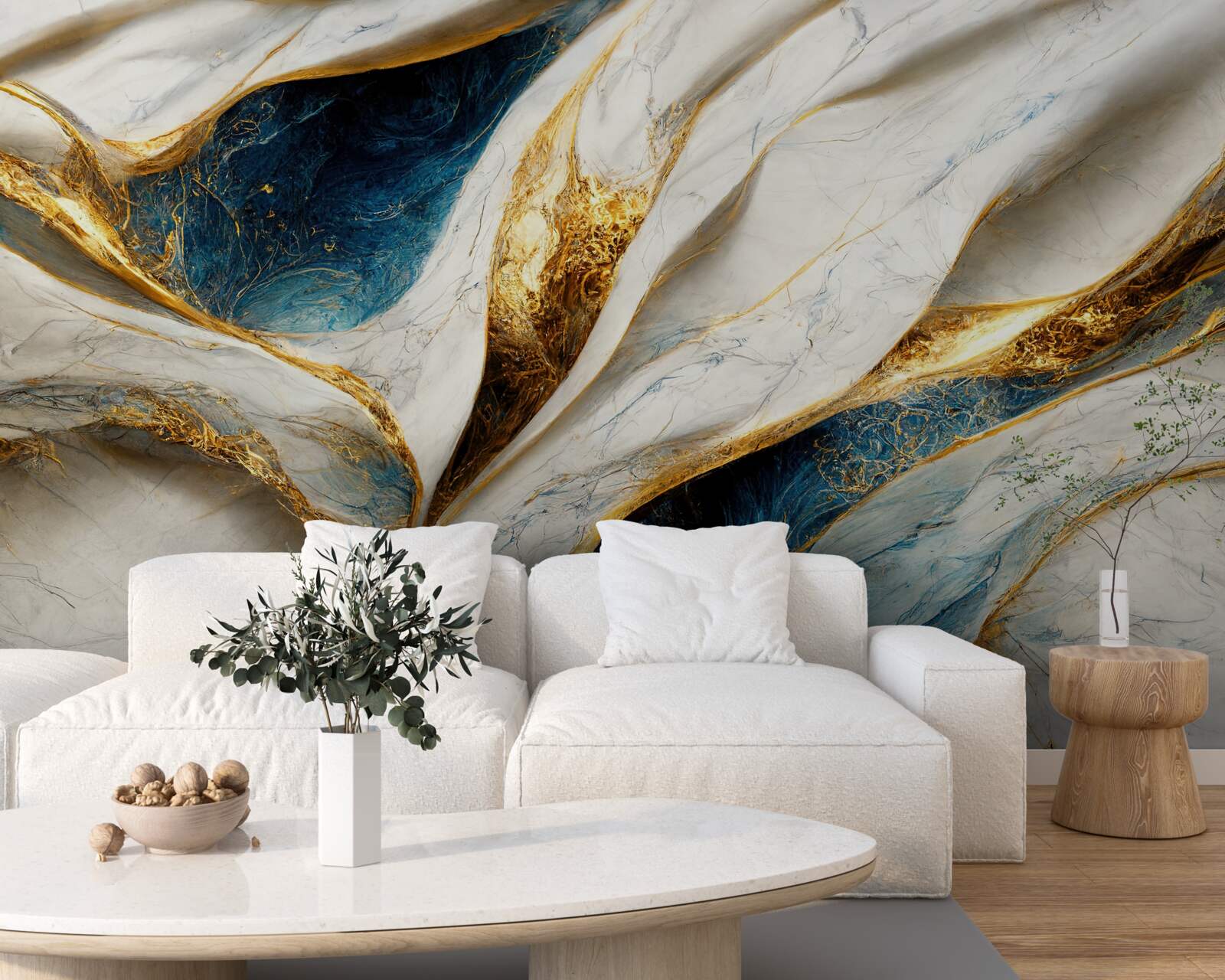 Fotobehang exclusief sneeuwwit marmer met vergulding
