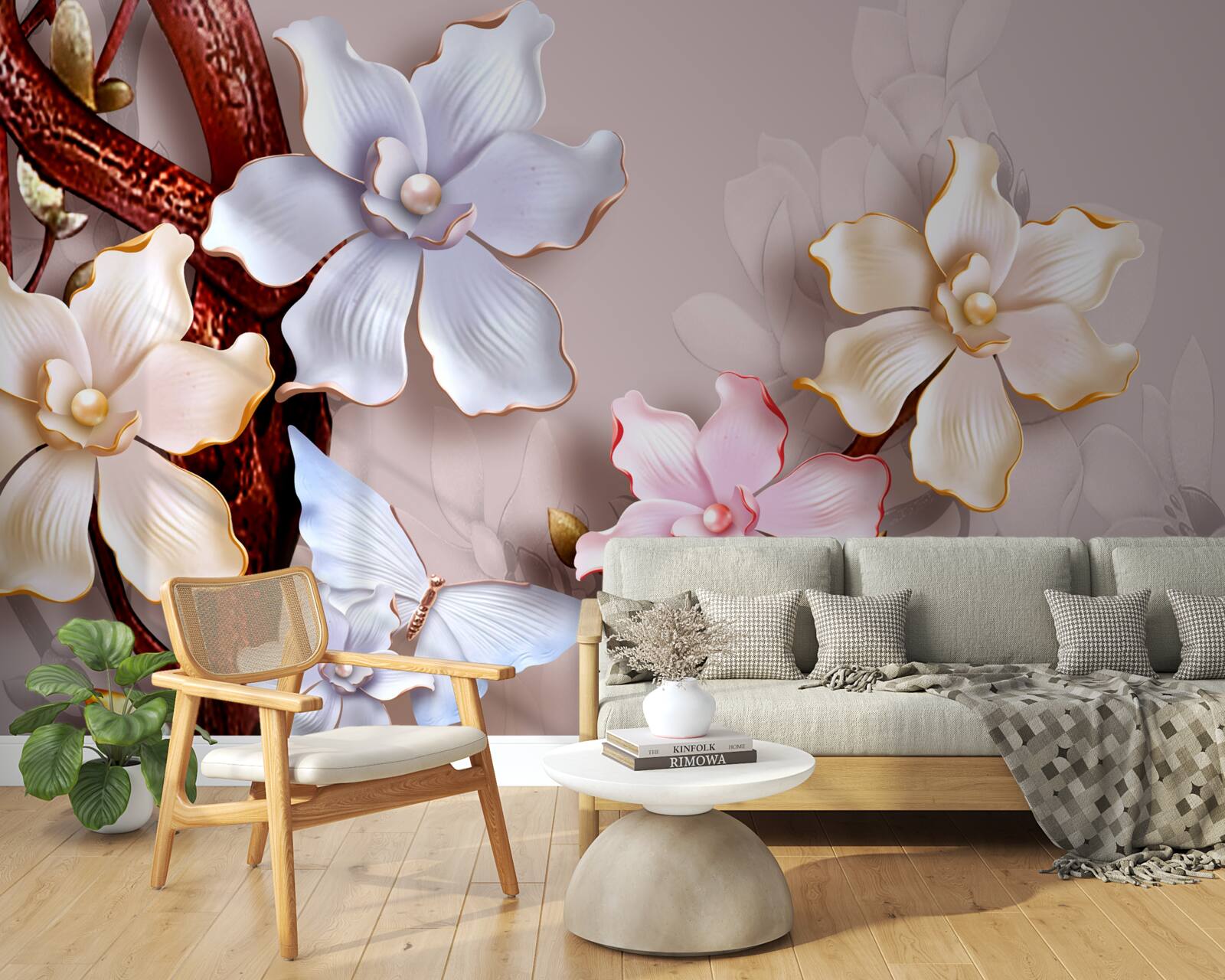 Fotobehang bloemen in verschillende tinten op een zachte achtergrond