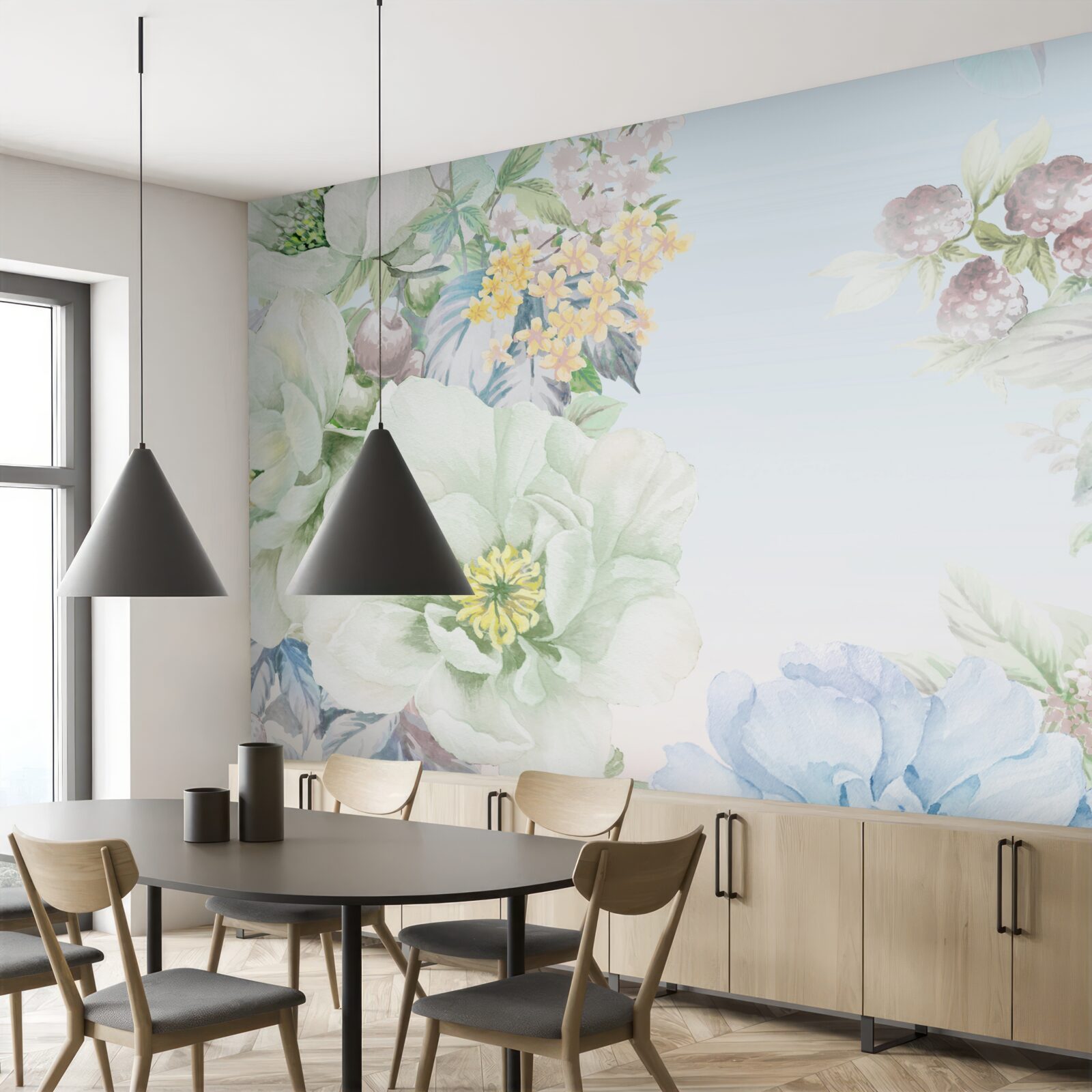 Fotobehang bloemen in zachte pastelkleuren