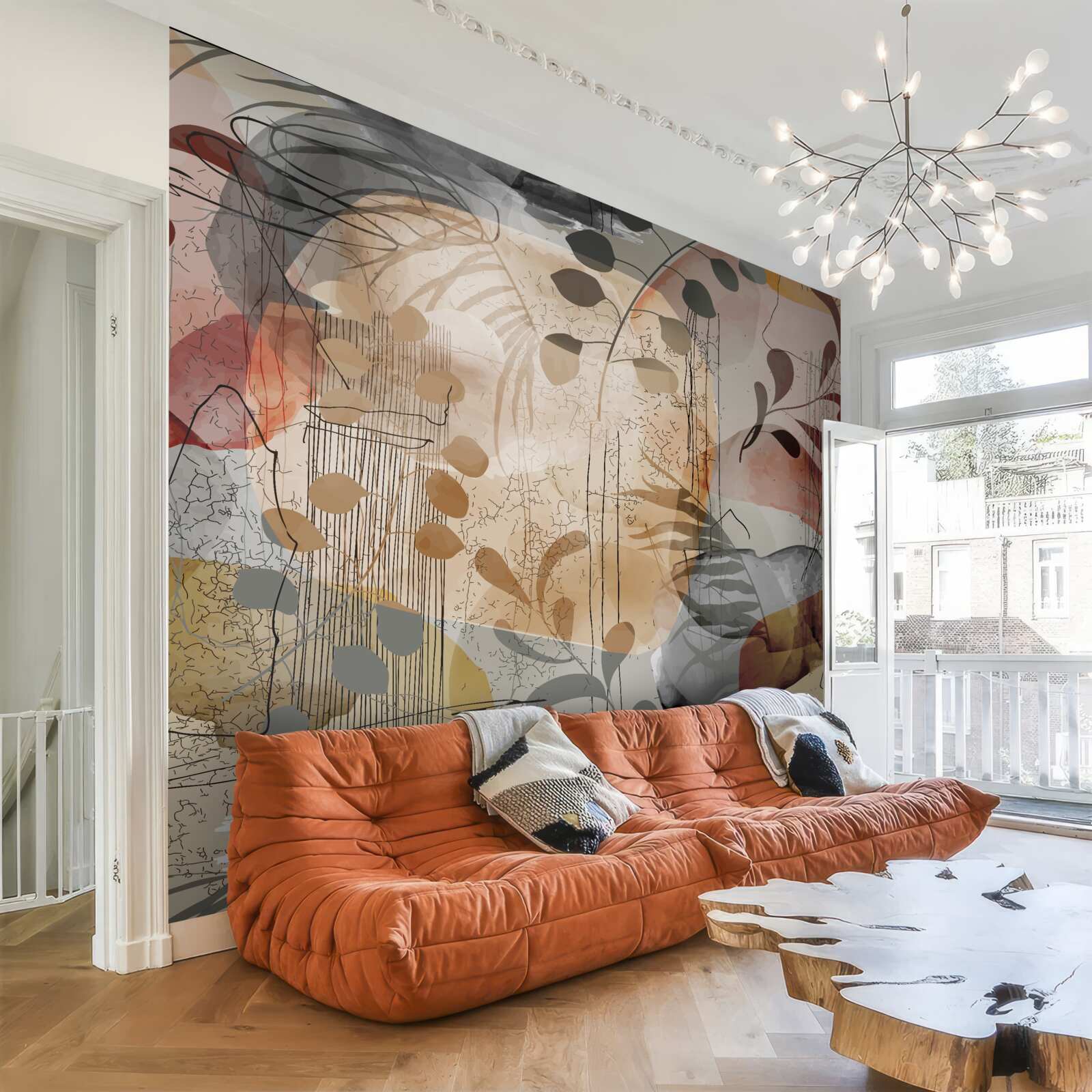 Fotobehang bedgordijnen met abstract patroon