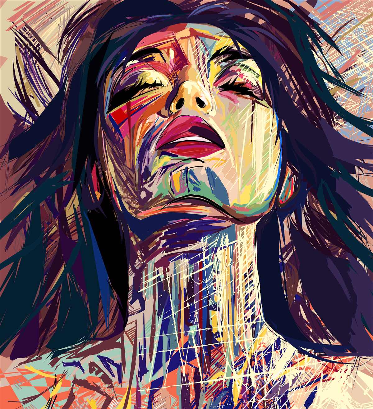 Fotobehang het meisje op de foto zit helemaal onder de verf