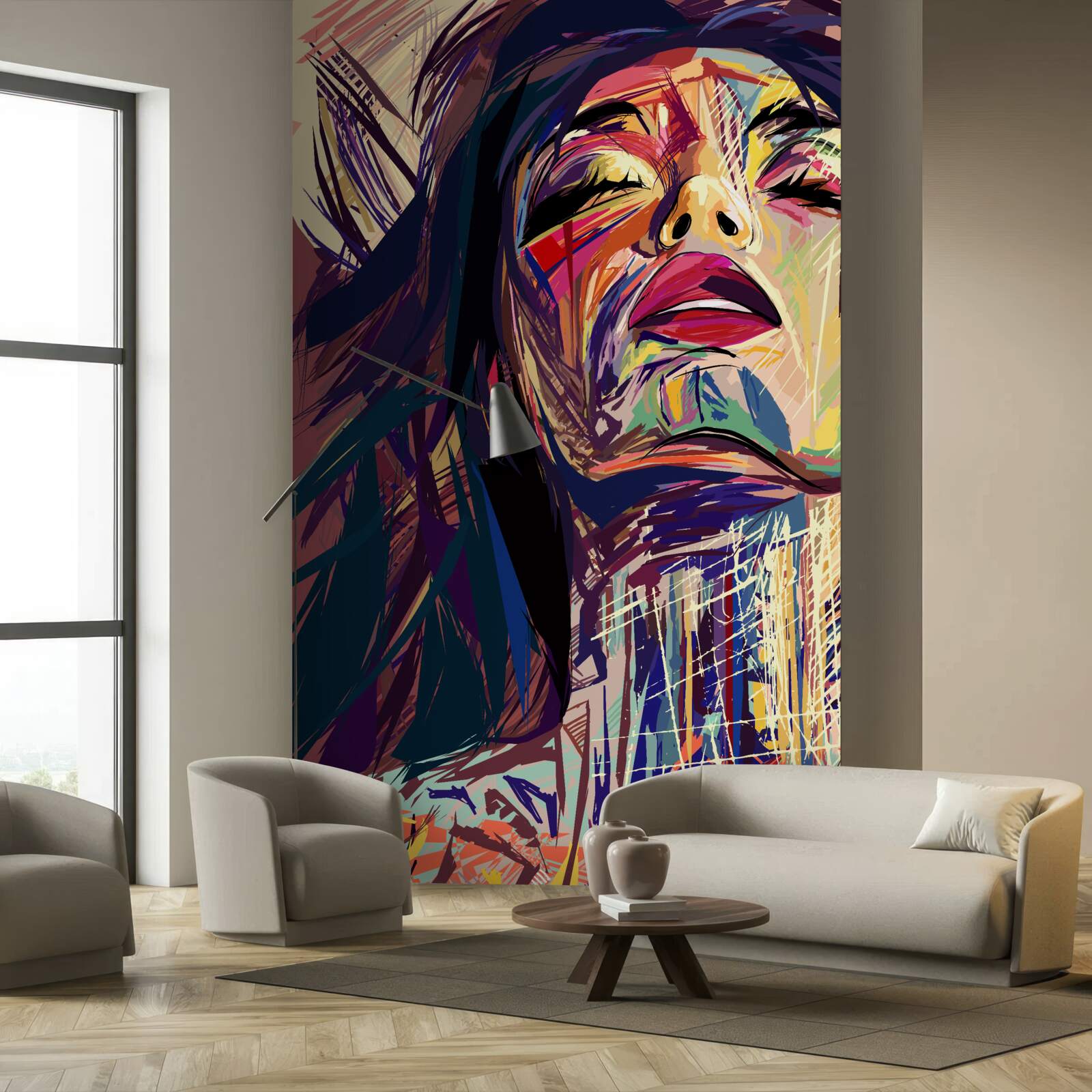 Fotobehang het meisje op de foto zit helemaal onder de verf