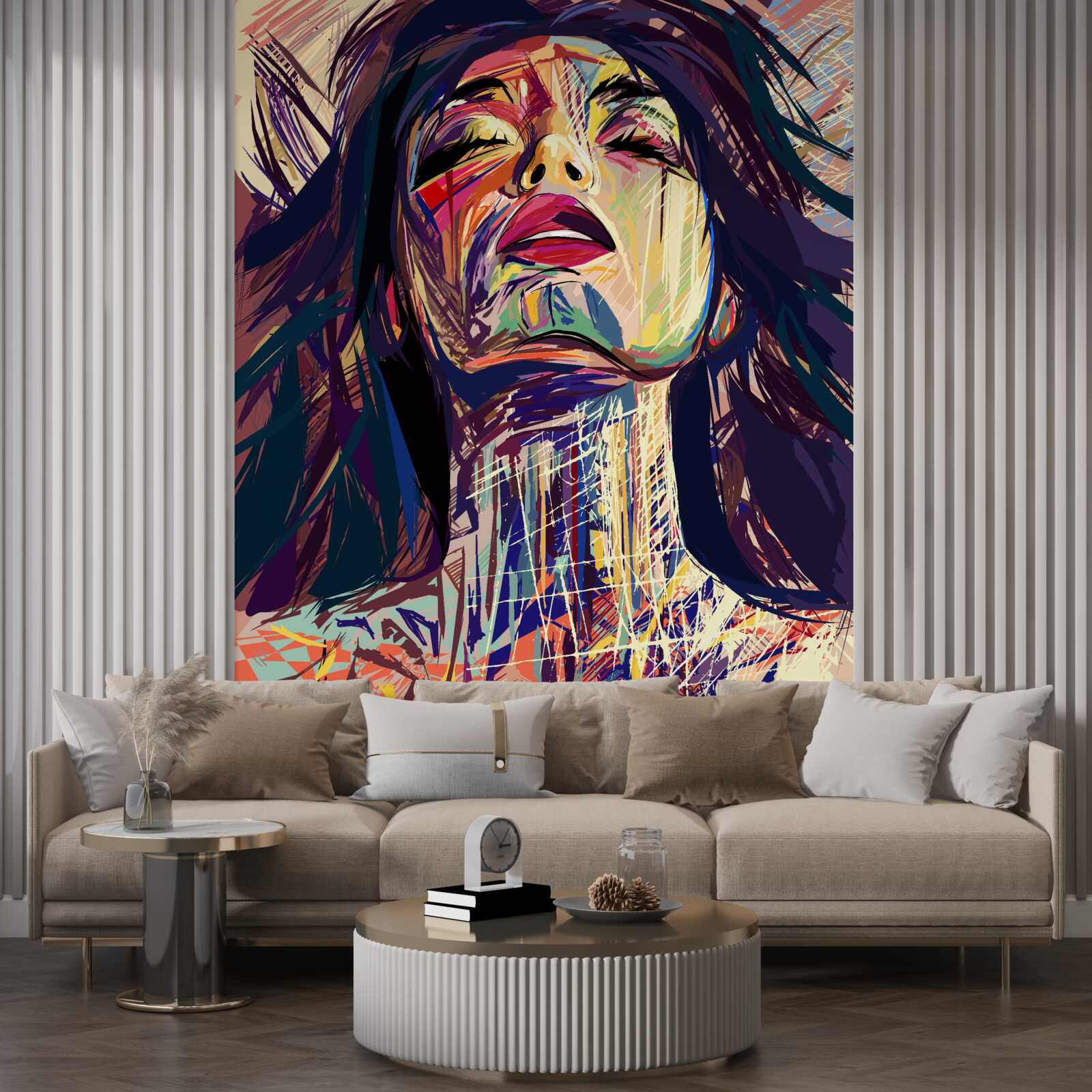 Fotobehang het meisje op de foto zit helemaal onder de verf