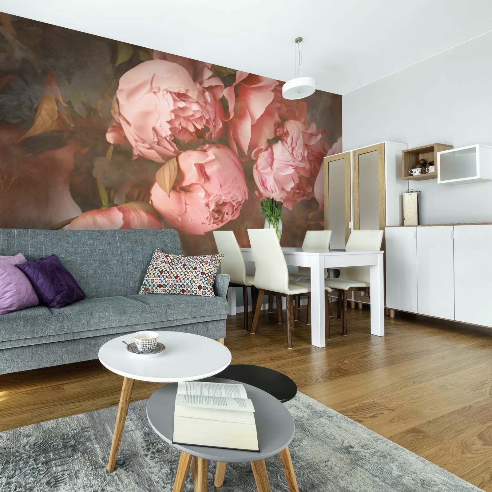 Fotobehang roze pioenrozen in delicate tinten