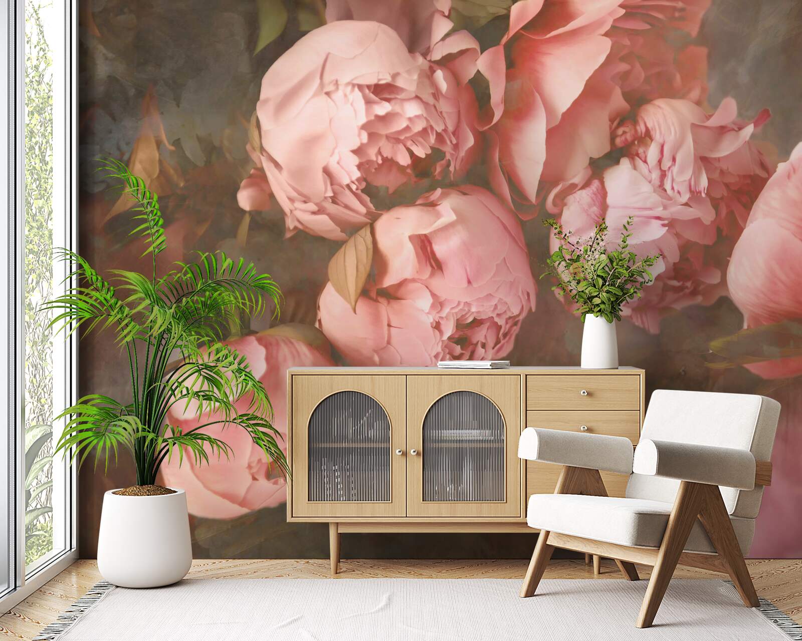 Fotobehang roze pioenrozen in delicate tinten