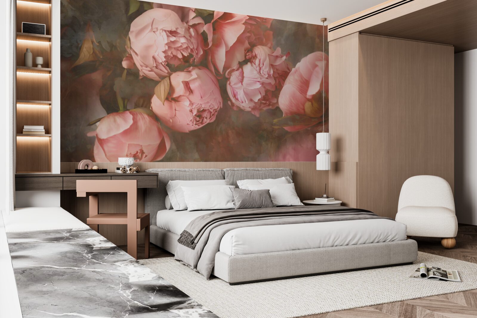 Fotobehang roze pioenrozen in delicate tinten