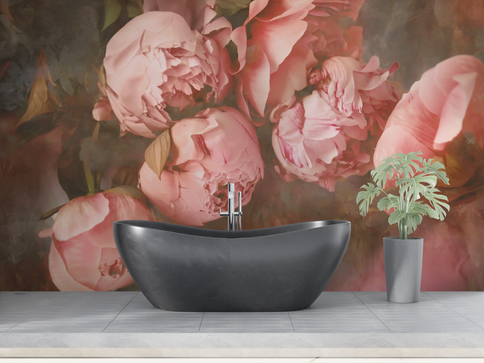Fotobehang roze pioenrozen in delicate tinten