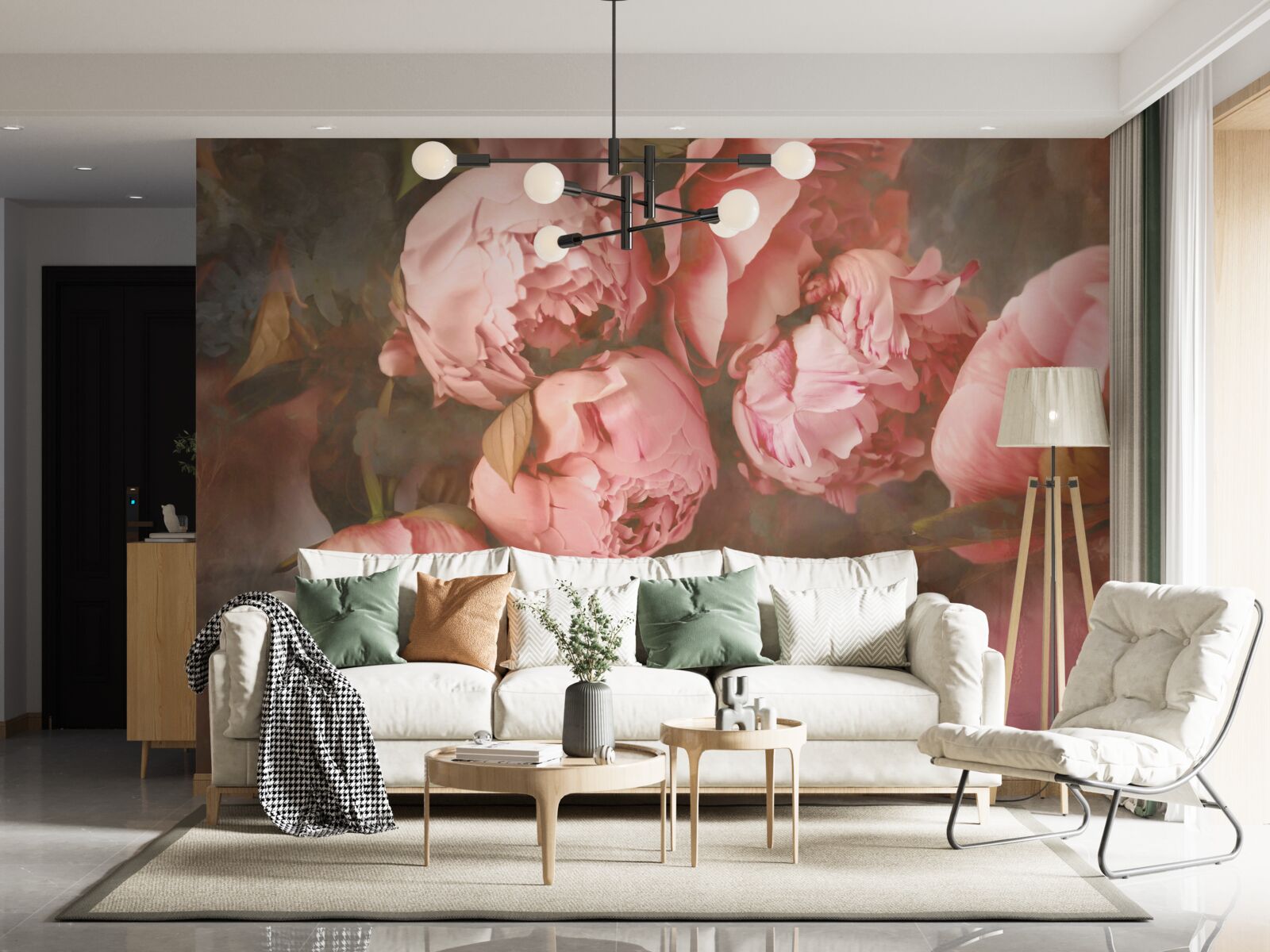 Fotobehang roze pioenrozen in delicate tinten