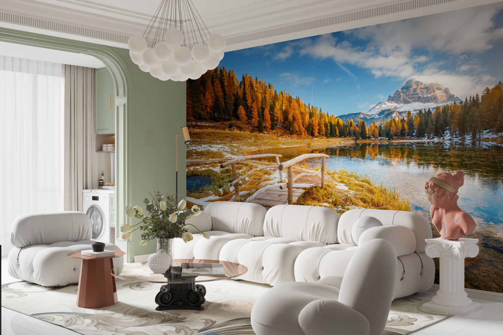 Fotobehang herfstlandschap met een berg aan de horizon