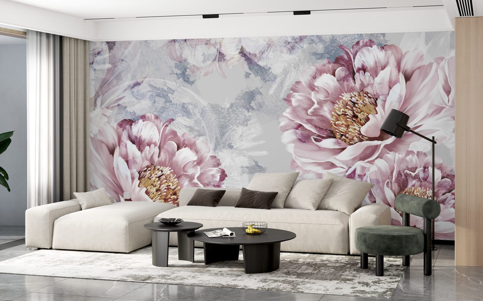 Fotobehang grote roze pioenrozen