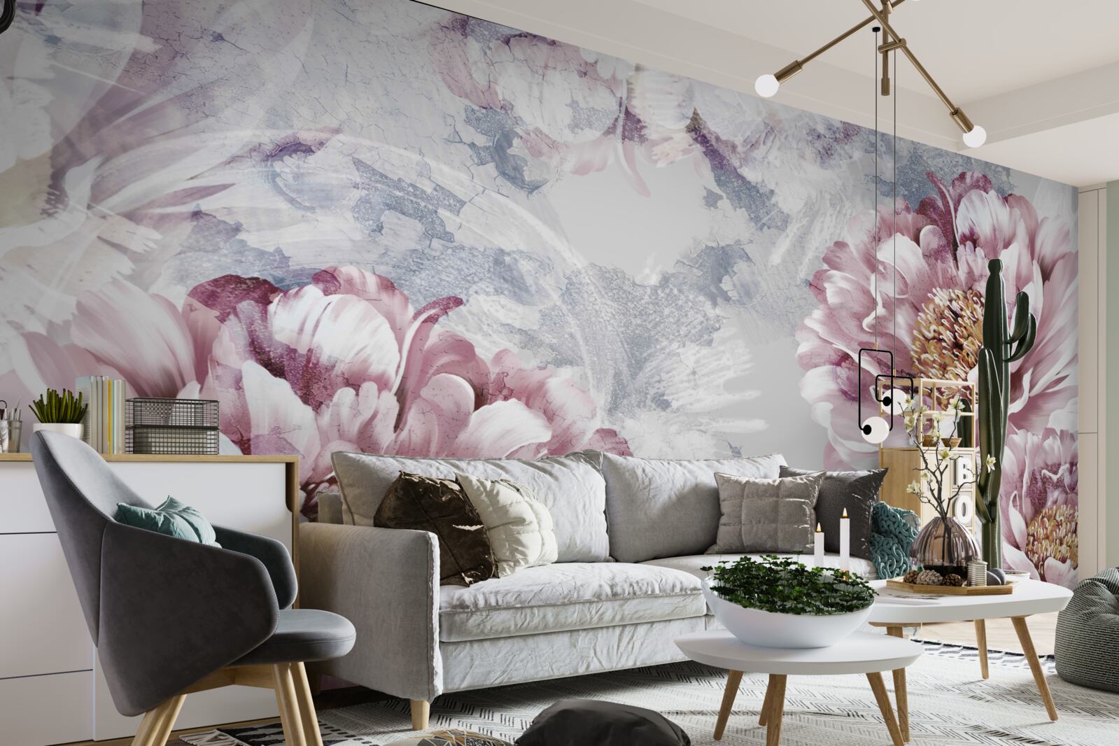 Fotobehang grote roze pioenrozen