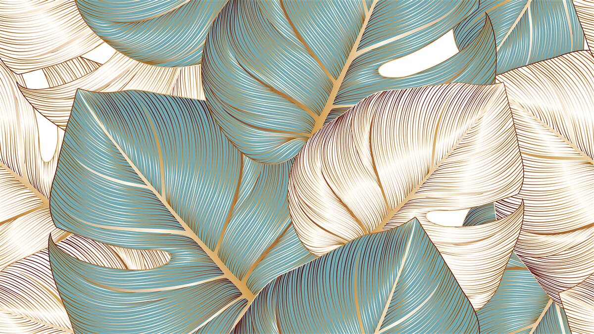 Fotobehang grote bladeren in groen en goud