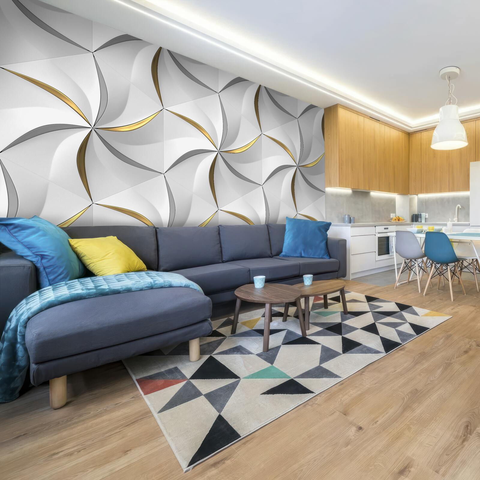 Fotobehang wervelingen van grijs en goud op een witte achtergrond