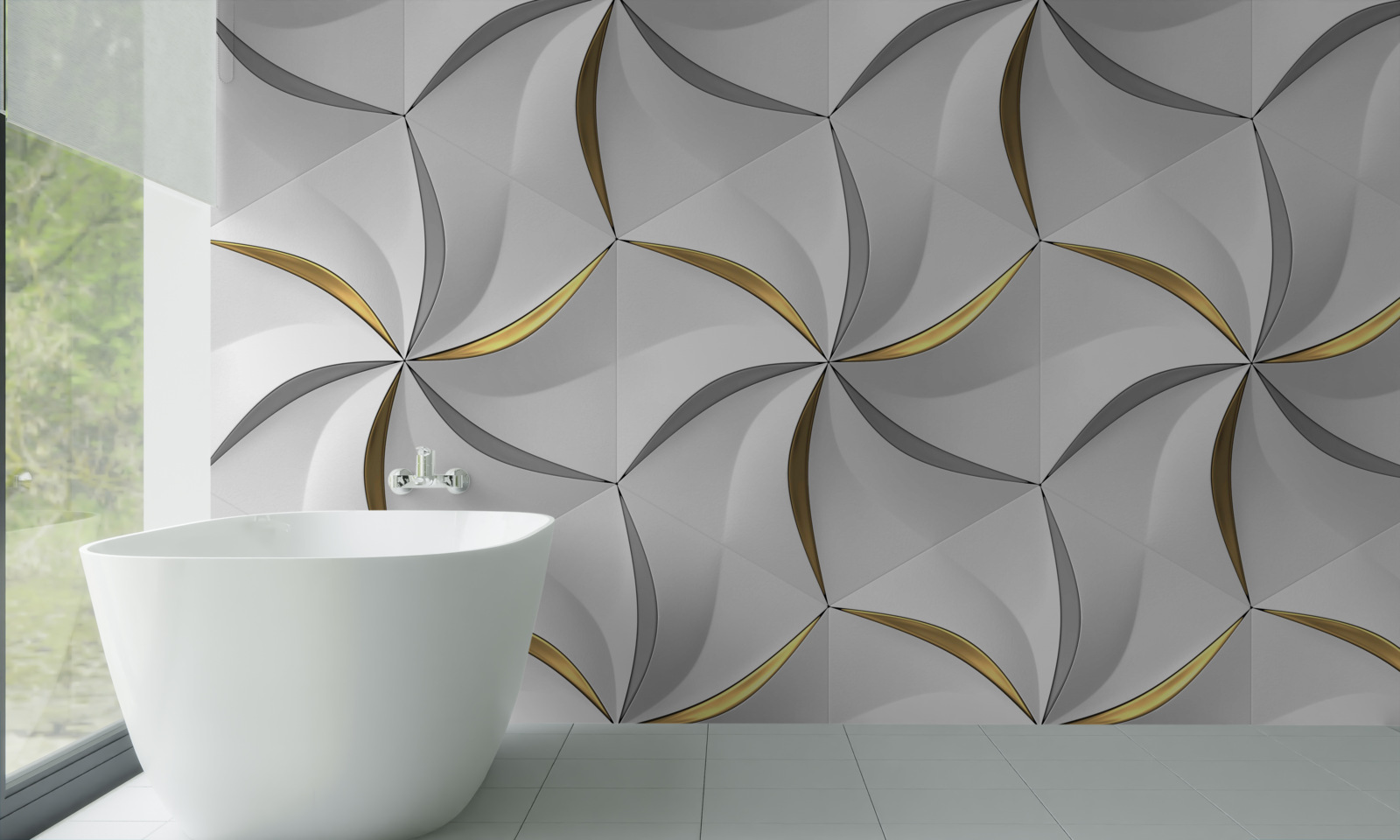 Fotobehang wervelingen van grijs en goud op een witte achtergrond