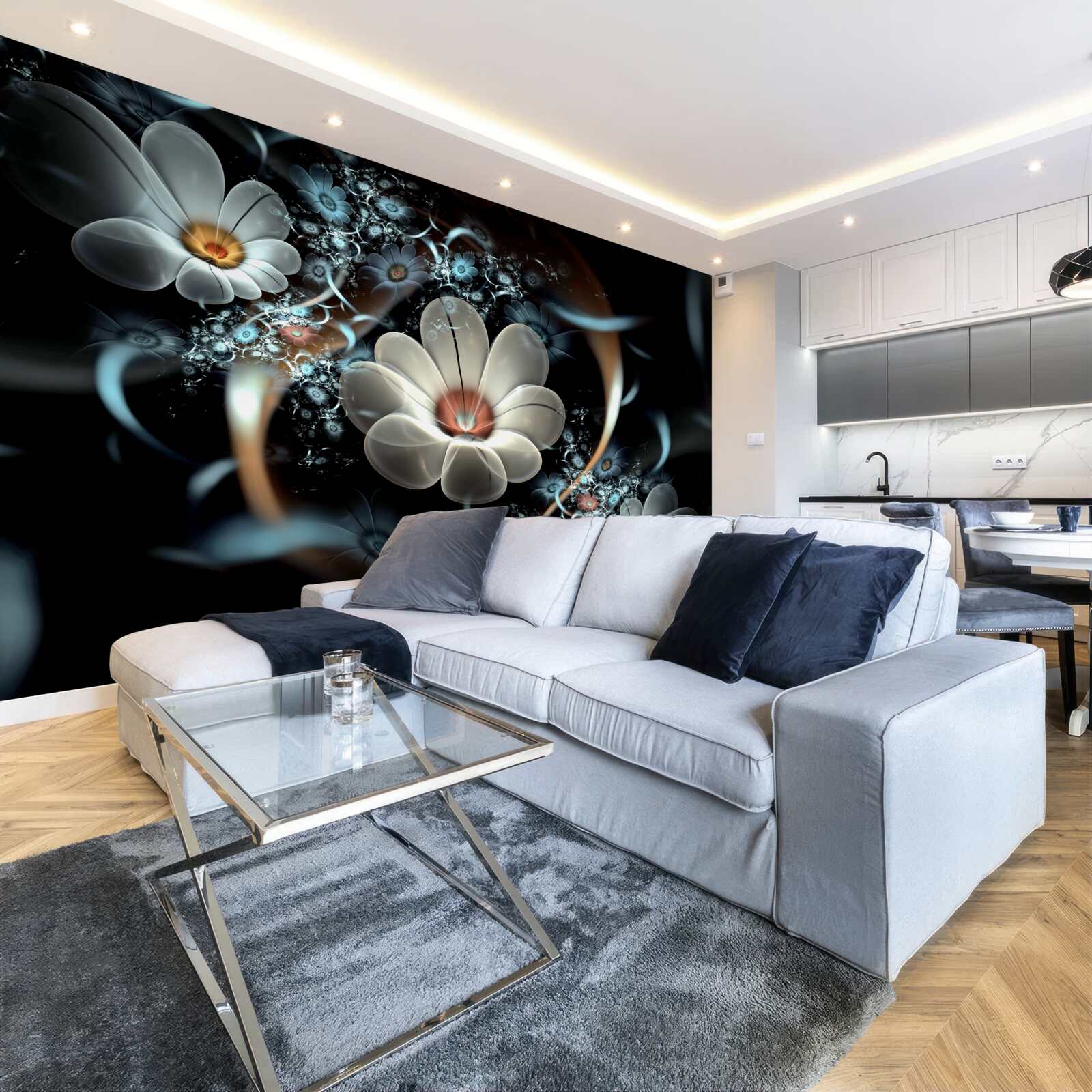 Fotobehang de grote bloemen zijn wit