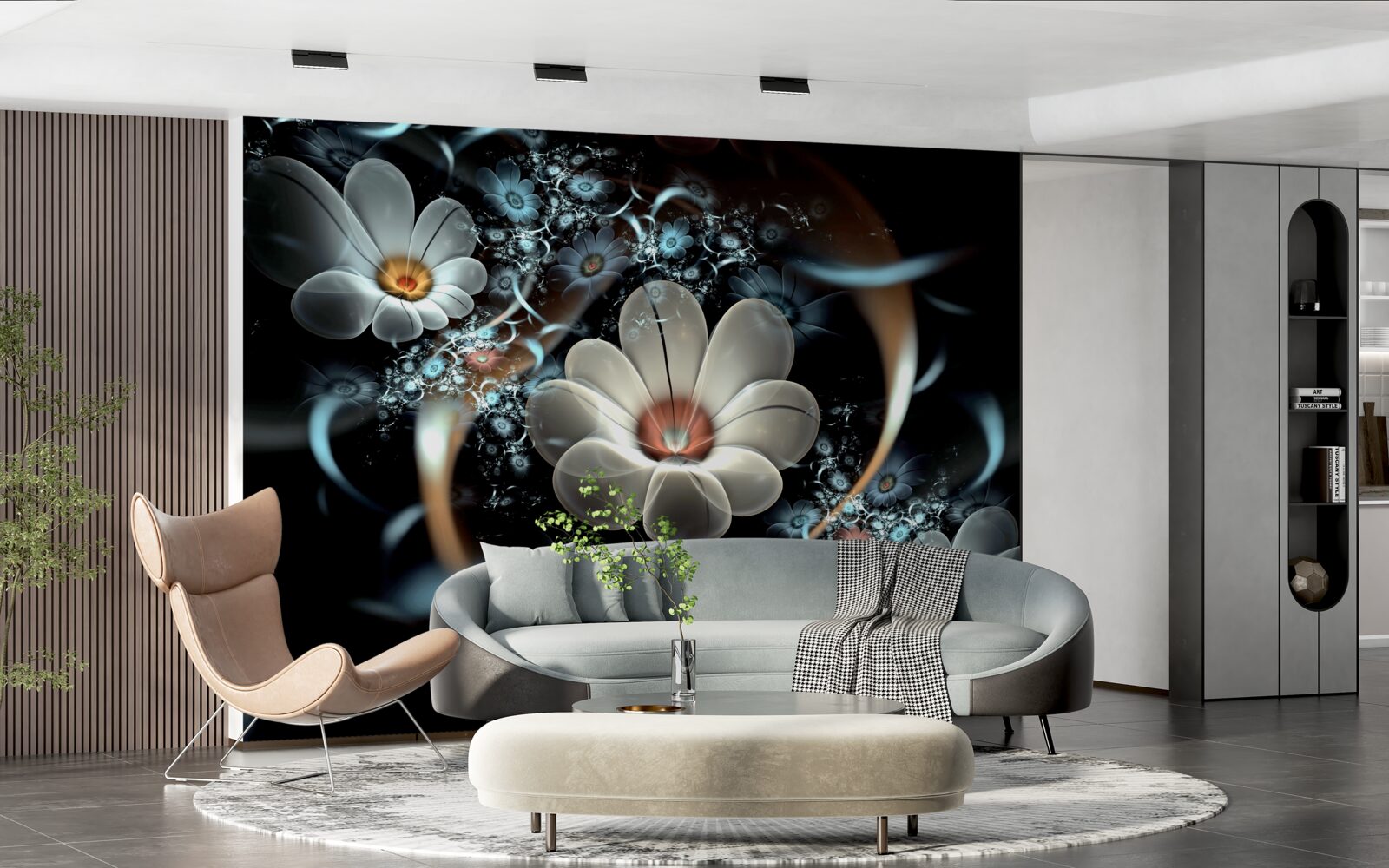 Fotobehang de grote bloemen zijn wit