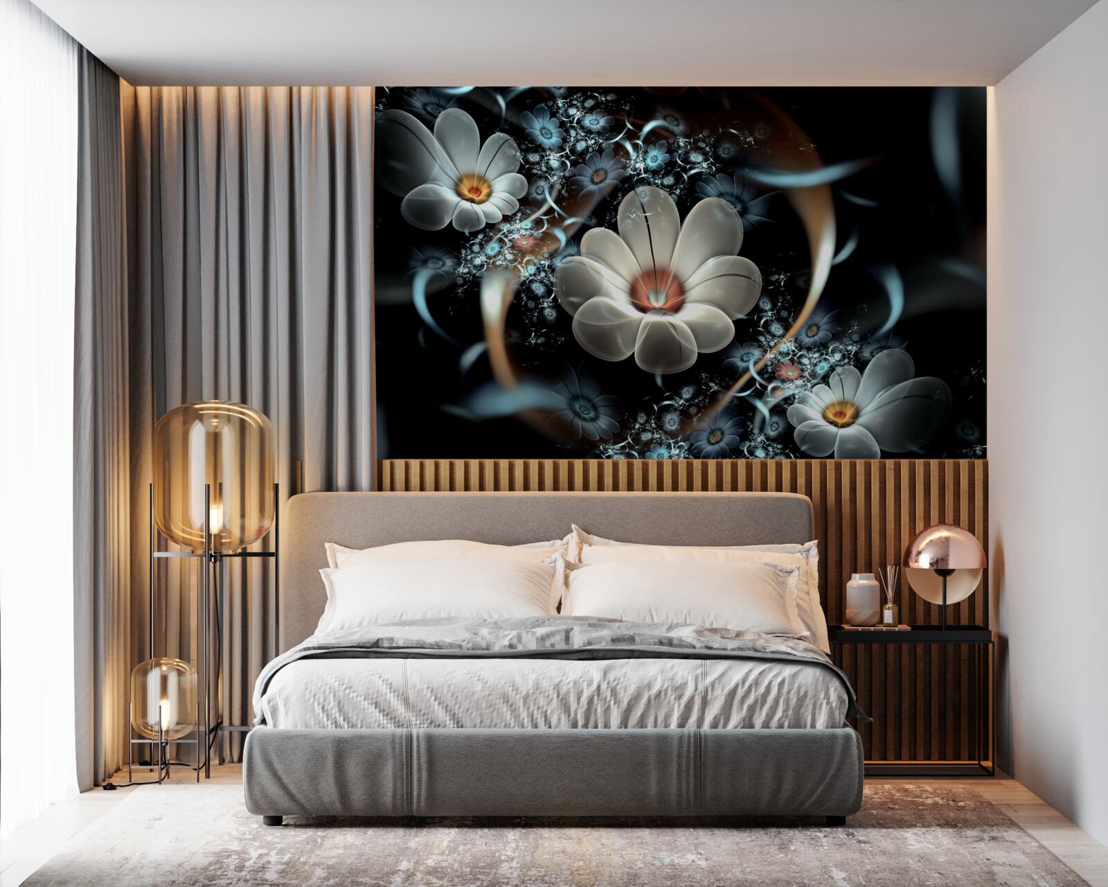 Fotobehang de grote bloemen zijn wit