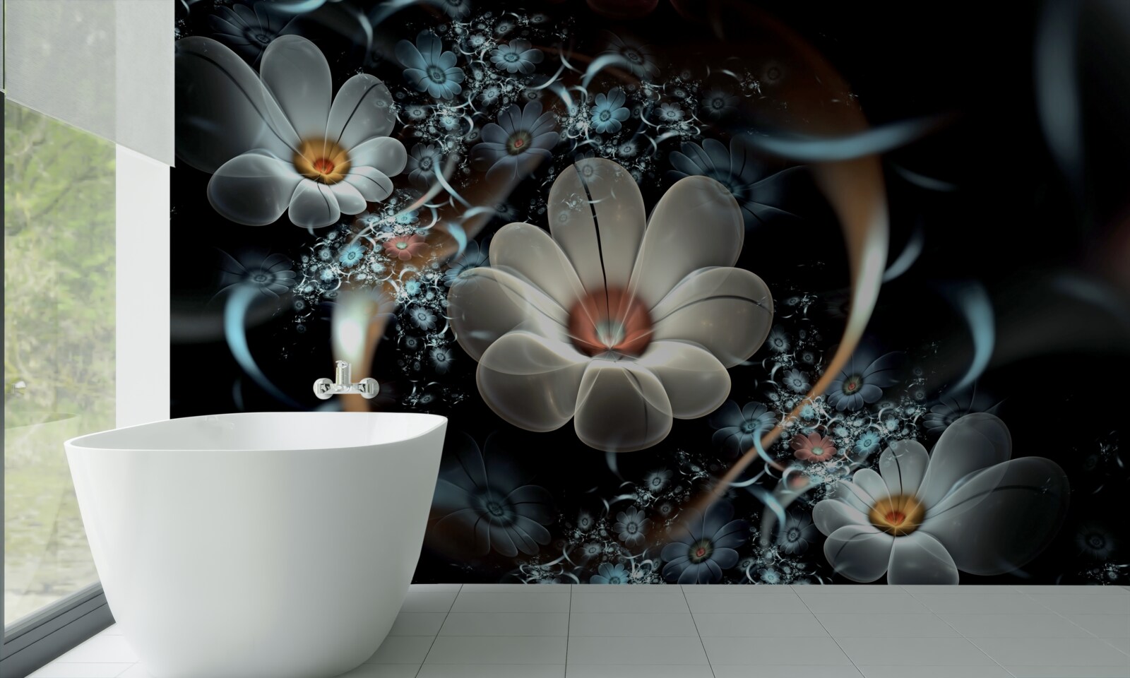 Fotobehang de grote bloemen zijn wit