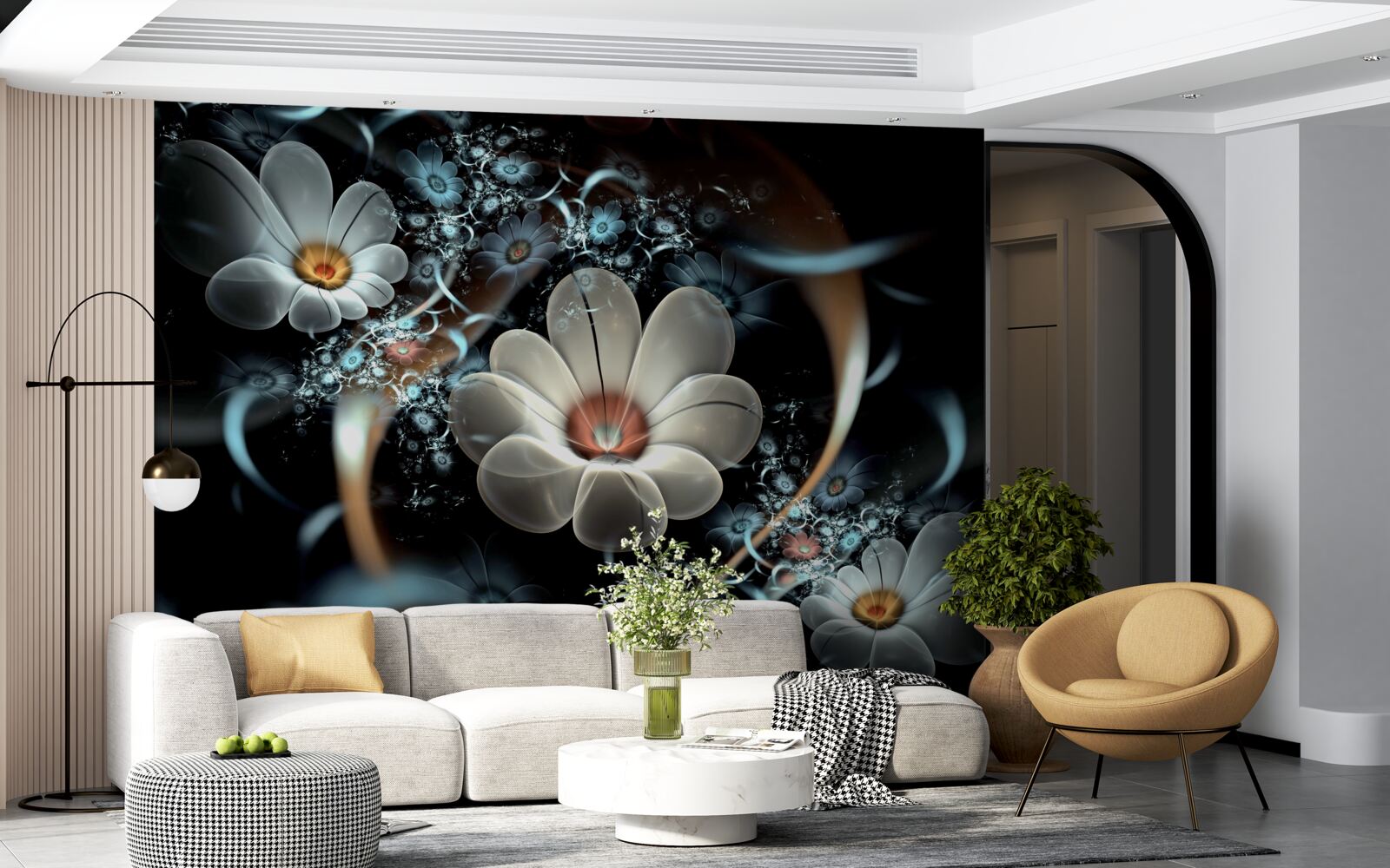 Fotobehang de grote bloemen zijn wit