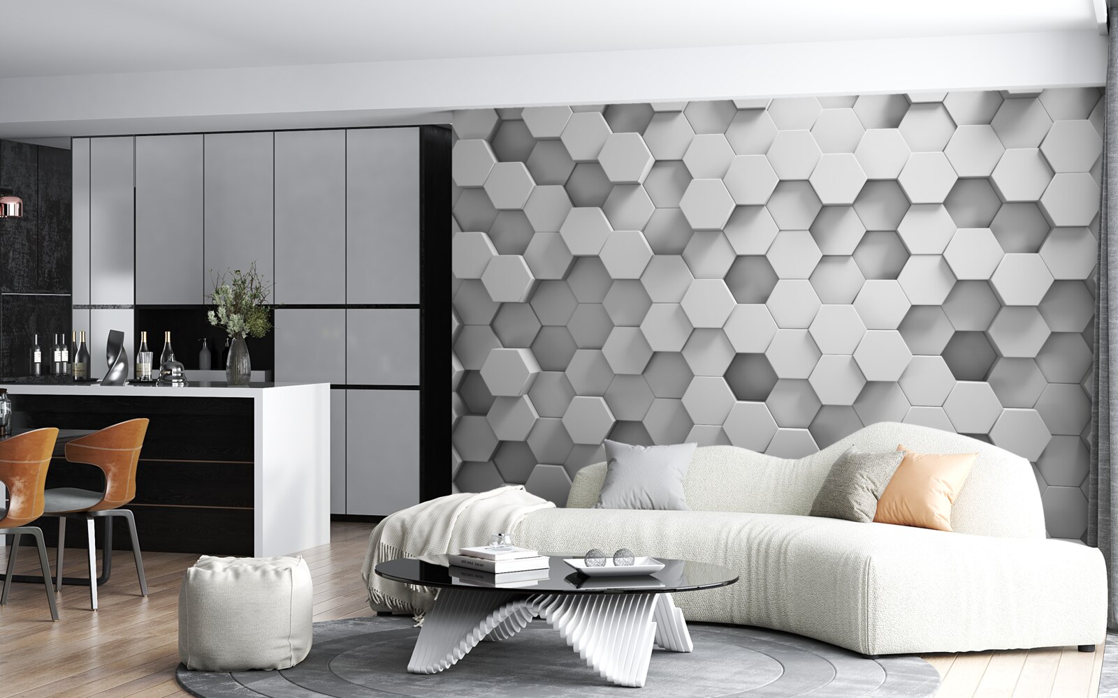 Fotobehang de zeshoeken zijn grijs