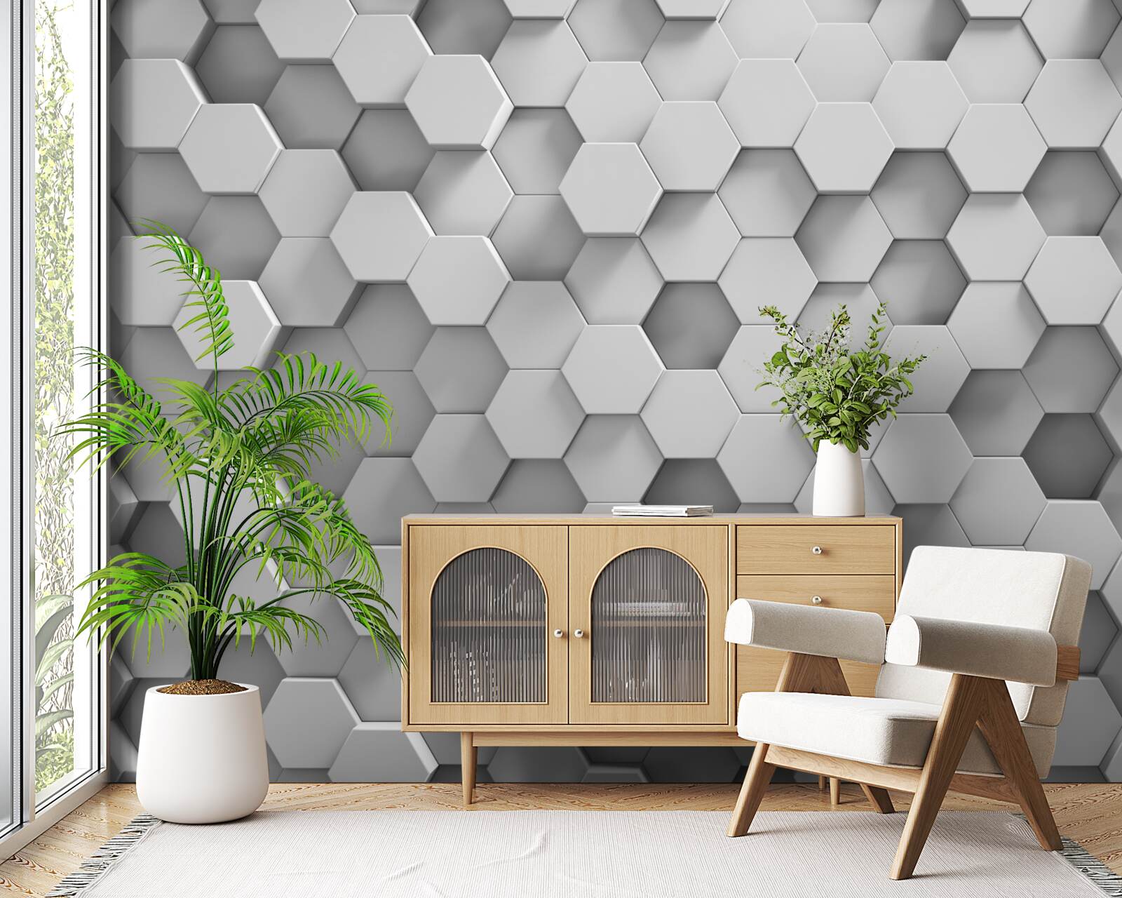 Fotobehang de zeshoeken zijn grijs