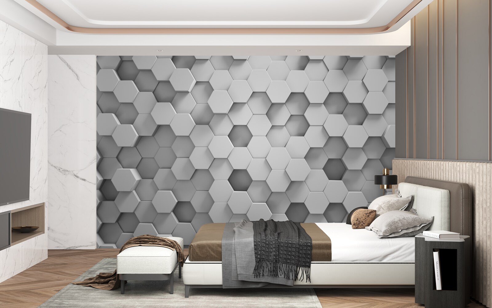 Fotobehang de zeshoeken zijn grijs