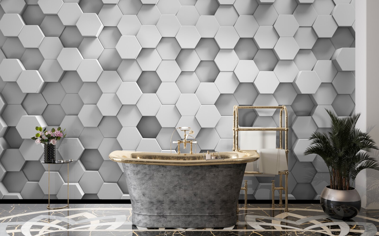 Fotobehang de zeshoeken zijn grijs