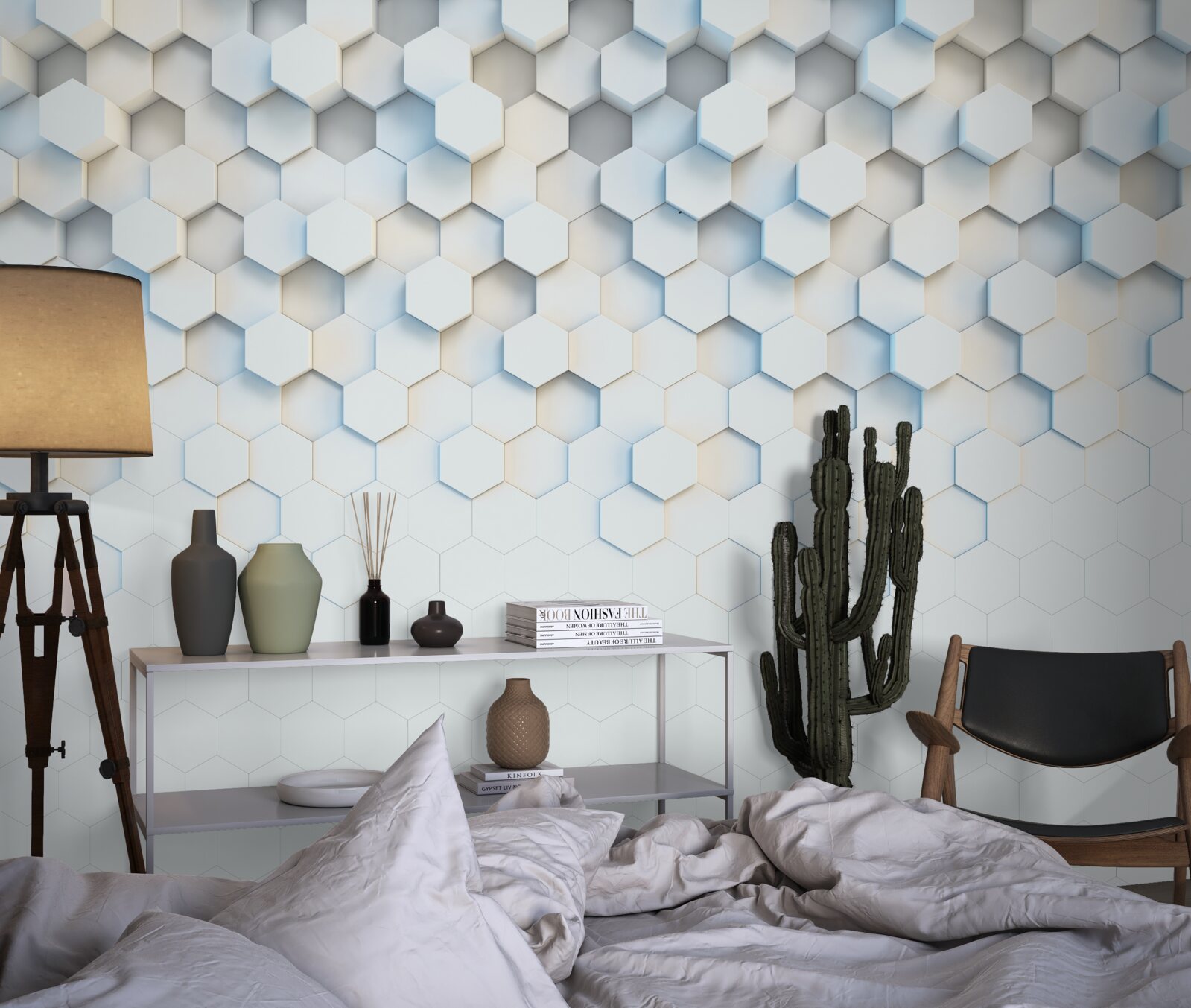 Fotobehang de zeshoeken zijn wit