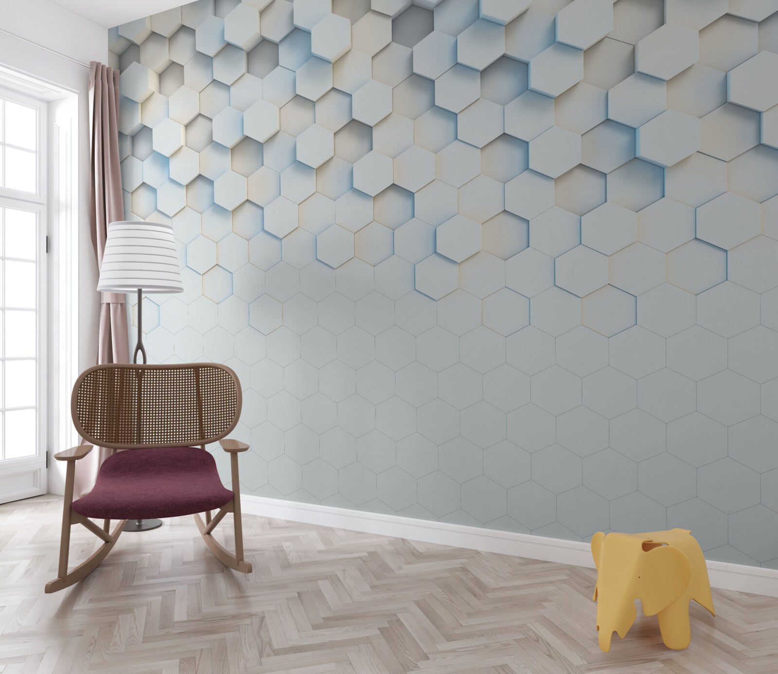 Fotobehang de zeshoeken zijn wit