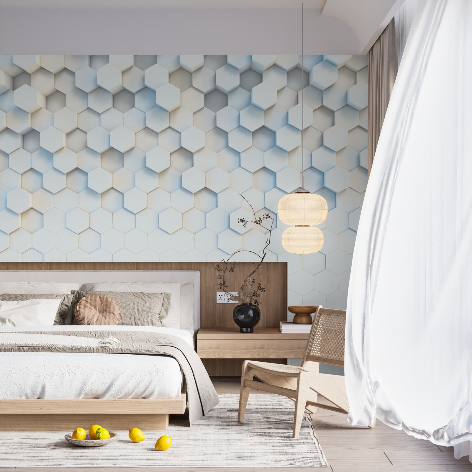 Fotobehang de zeshoeken zijn wit