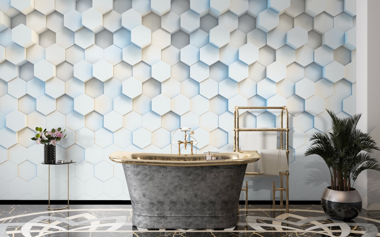 Fotobehang de zeshoeken zijn wit