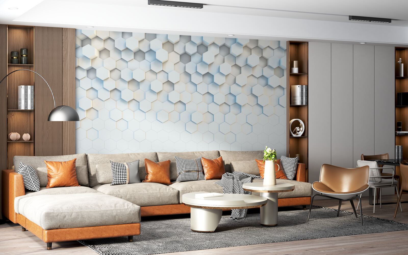 Fotobehang de zeshoeken zijn wit