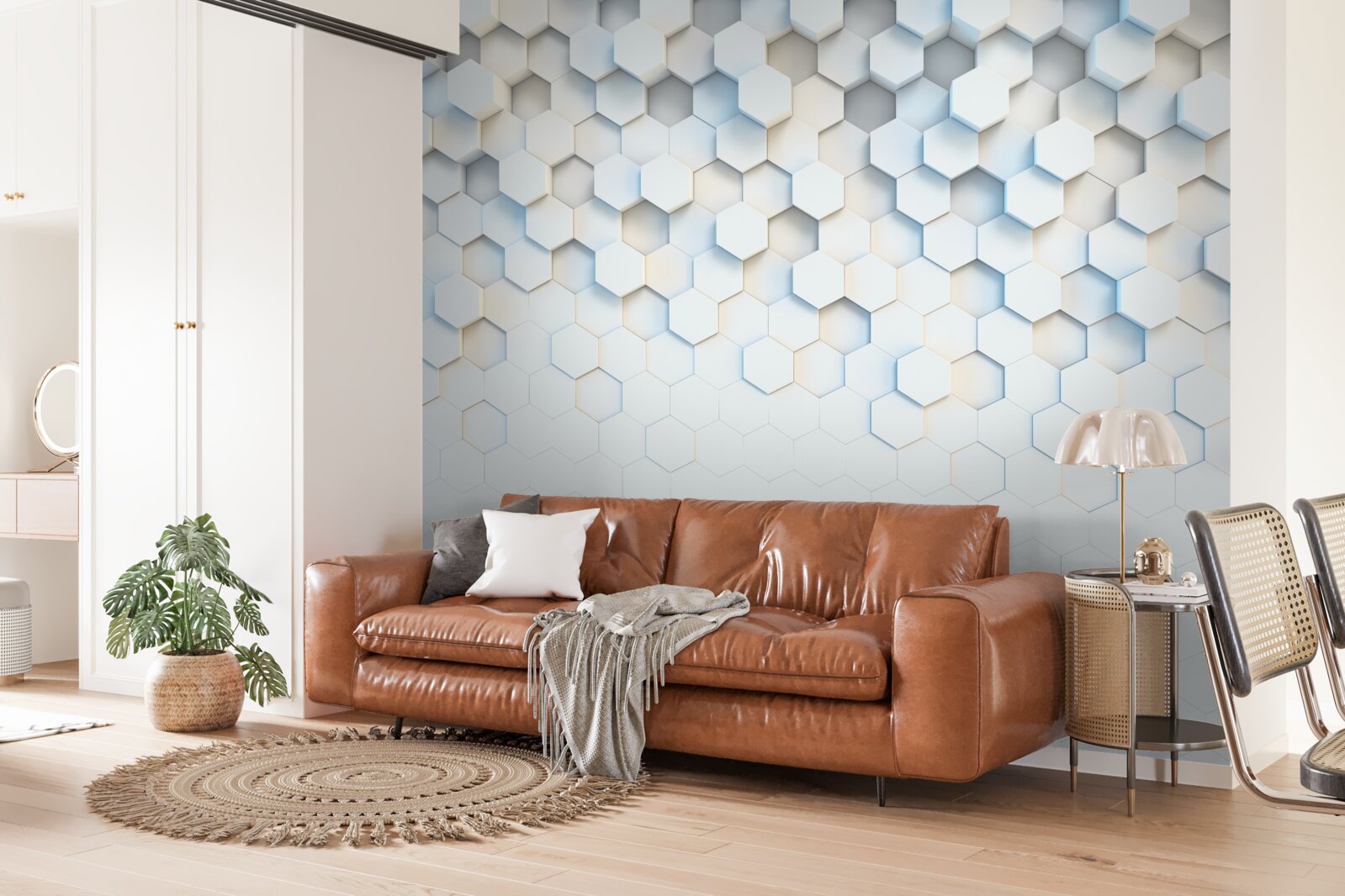 Fotobehang de zeshoeken zijn wit