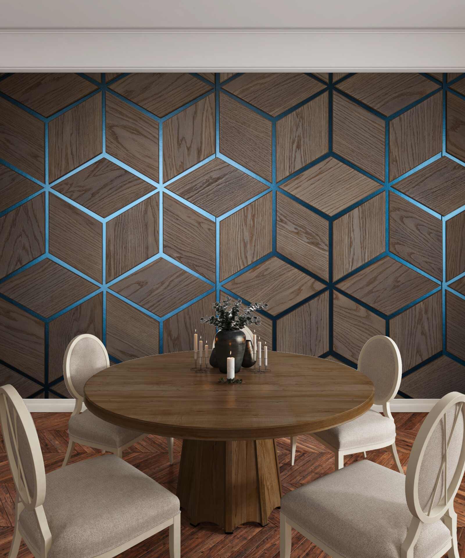 Fotobehang houten vloer met zwarte strepen