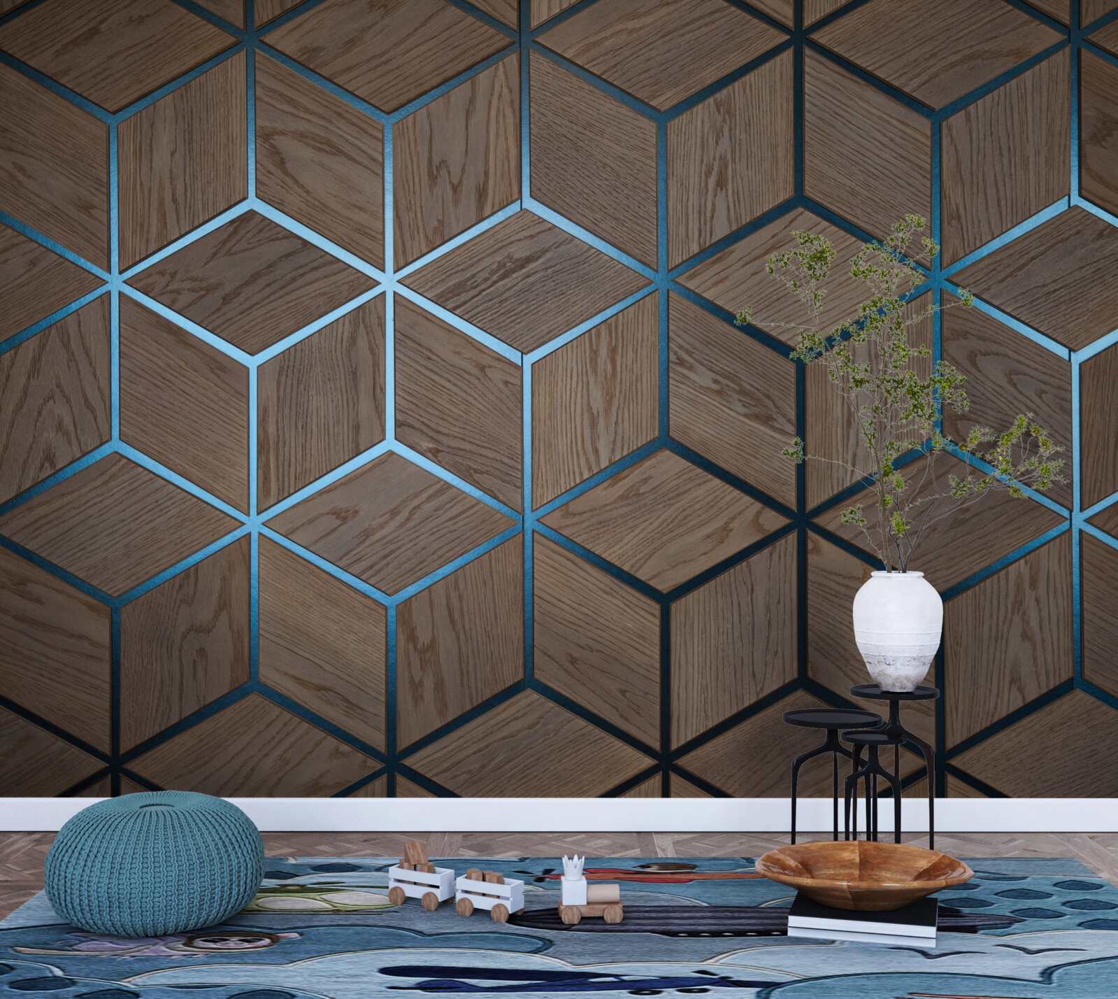 Fotobehang houten vloer met zwarte strepen