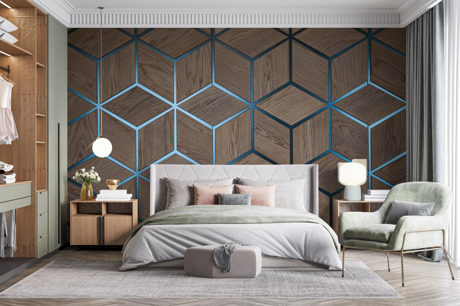 Fotobehang houten vloer met zwarte strepen