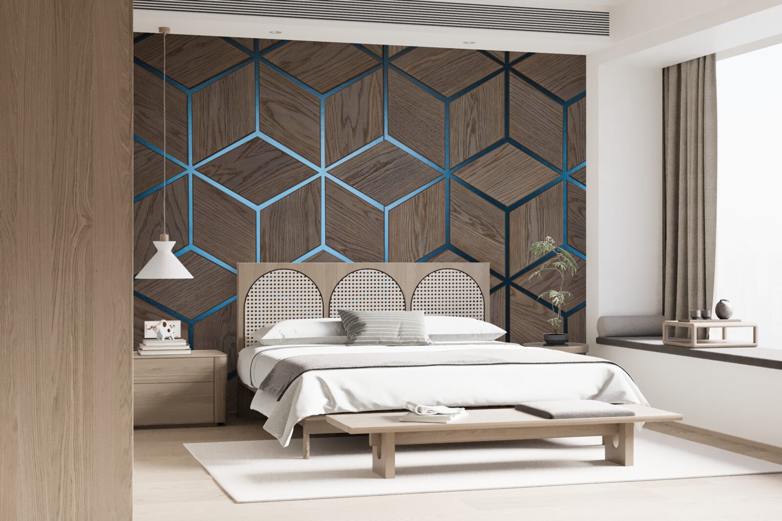 Fotobehang houten vloer met zwarte strepen