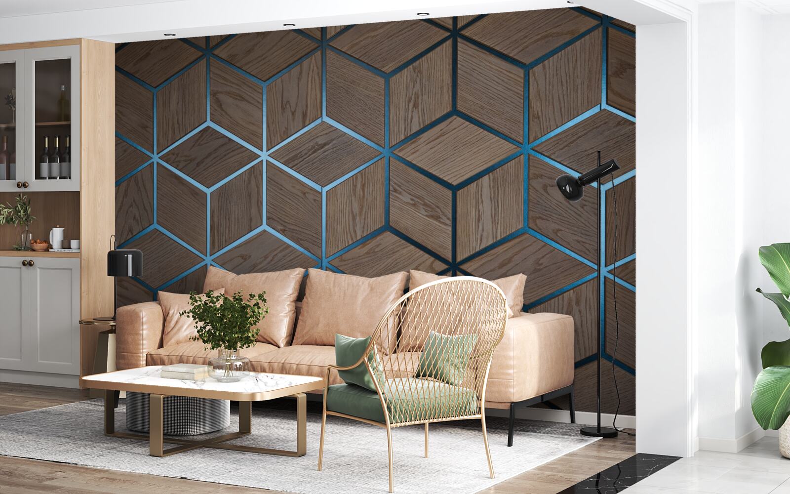 Fotobehang houten vloer met zwarte strepen