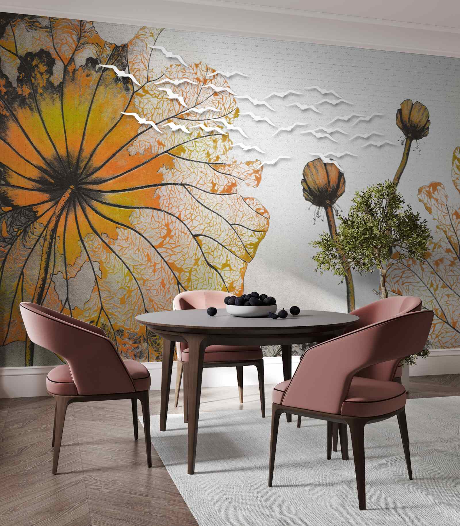 Fotobehang grote bloemen en hun ongeopende knoppen