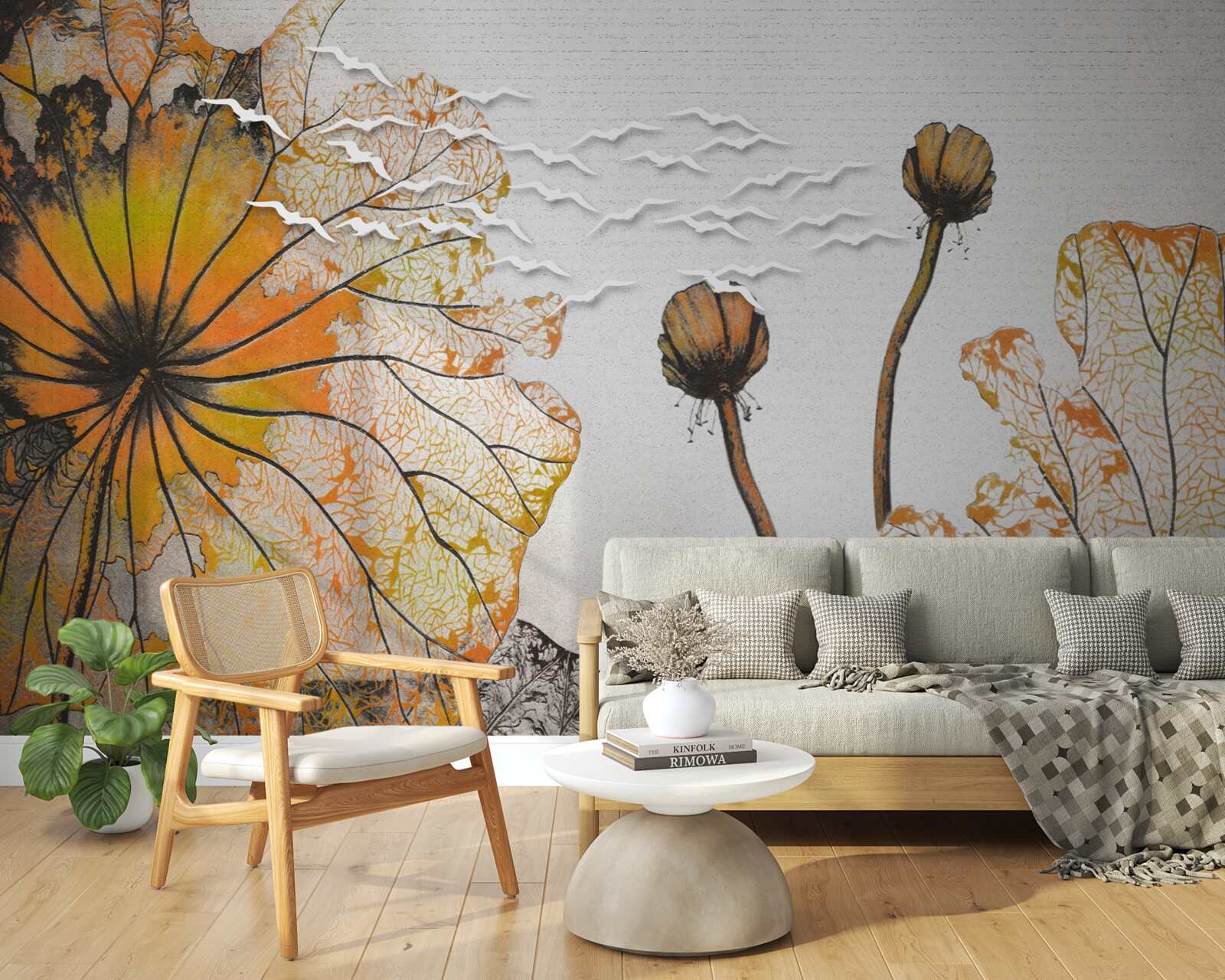 Fotobehang grote bloemen en hun ongeopende knoppen